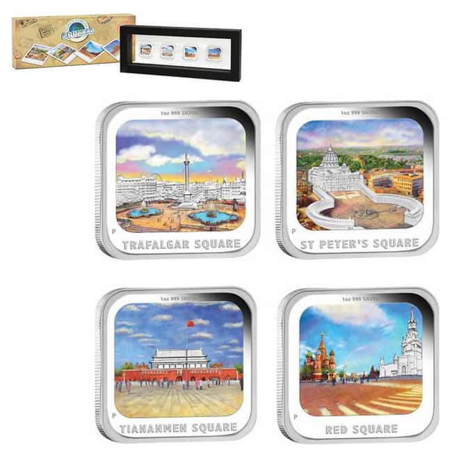 2013 4 oz Proof Silver World Famous Squares 4-Coin Set Australian Perth Mint