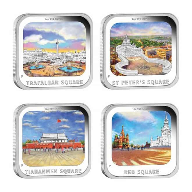 2013 4 oz Proof Silver World Famous Squares 4-Coin Set Australian Perth Mint