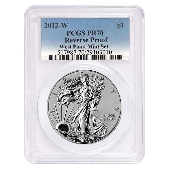 2013 W 1 oz Reverse Proof Silver American Eagle PCGS PF 70