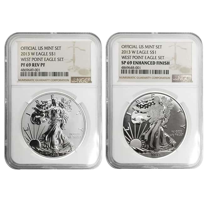 2013 W 1 oz Silver American Eagle 2-Coin Set NGC PF 69 / SP 69