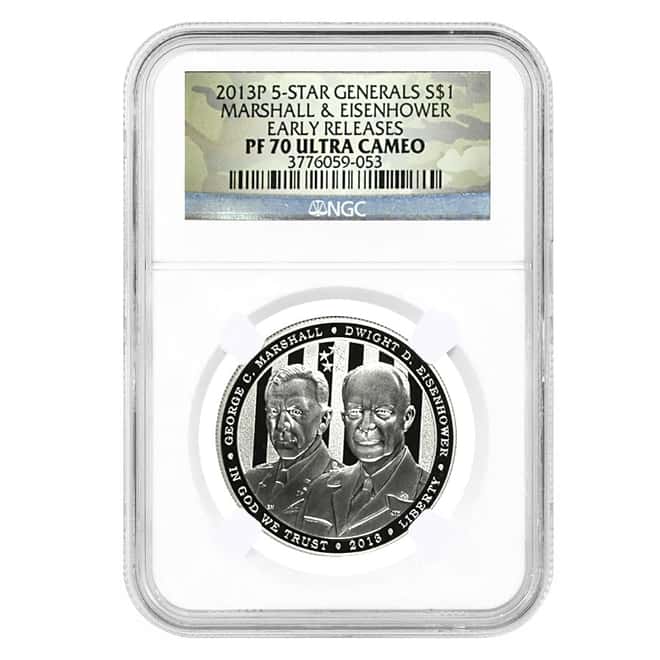 2013 P 5-Star Generals $1 Proof Silver Dollar Commem NGC PF 70 ER (Marshal & Eisenhower)