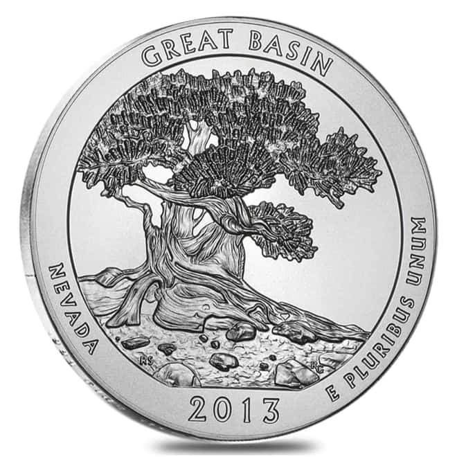2013-P 5 oz Silver America the Beautiful ATB Nevada Great Basin National Park Unc Coin (w/Box & COA)