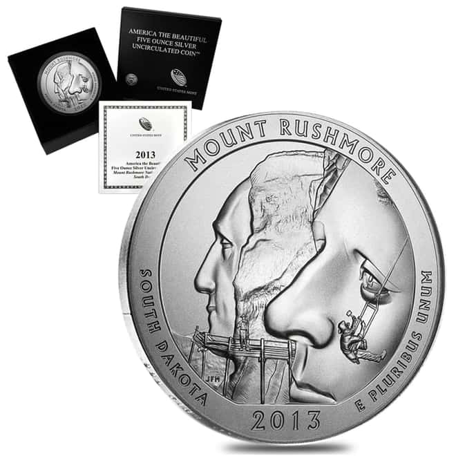 2013-P 5 oz Silver America the Beautiful ATB South Dakota Mount Rushmore Unc Coin (w/Box & COA)