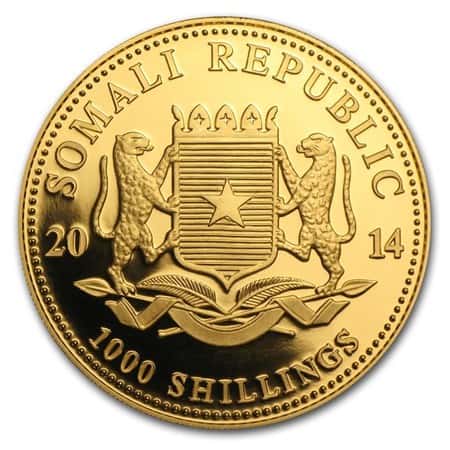 2014 1 oz Somalian Gold African Elephant Coin