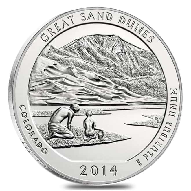 2014-P 5 oz Silver America the Beautiful ATB Colorado Great Sand Dunes National Park Unc Coin (w/Box & COA)