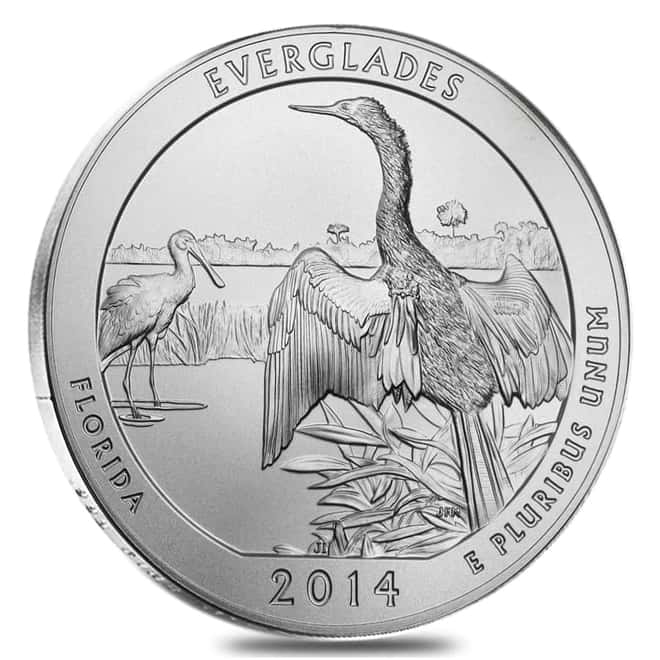 2014-P 5 oz Silver America the Beautiful ATB Florida Everglades National Park Unc Coin (w/Box & COA)