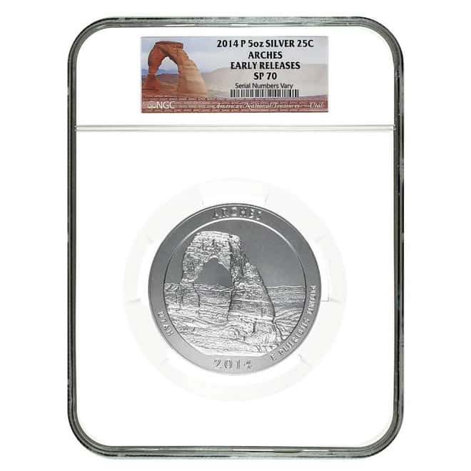 2014-P 5 oz Silver America the Beautiful ATB Arches NGC SP 70