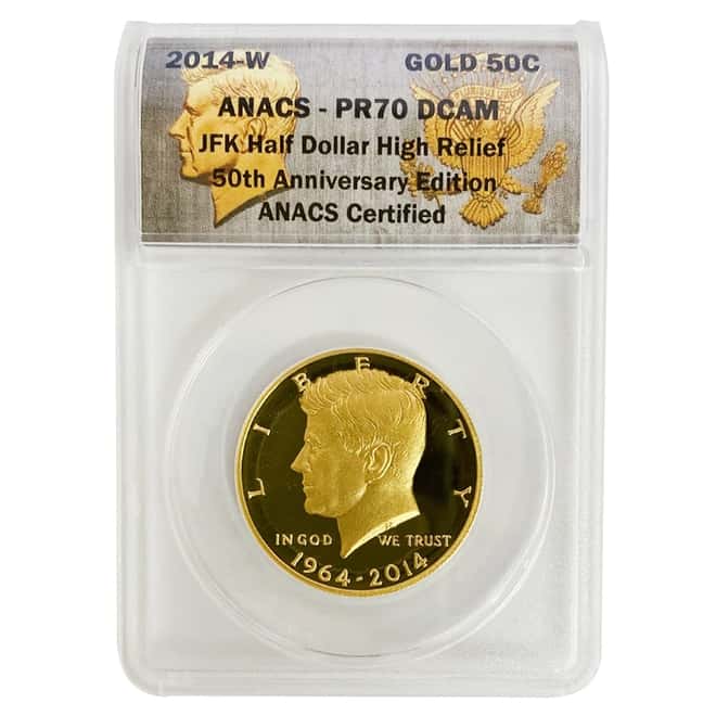 2014-W 3/4 oz Gold Kennedy Half Dollar Proof High Relief ANACS PF 70 DCAM