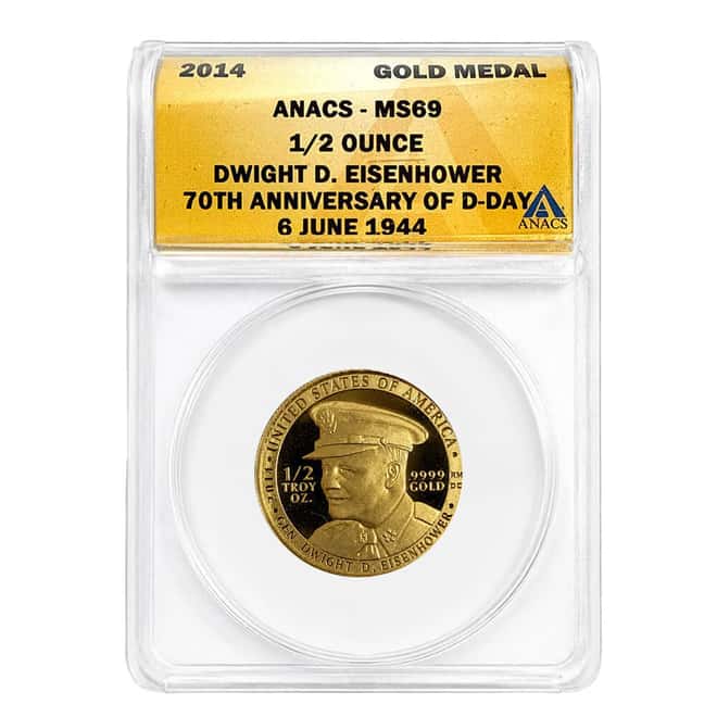 2014 1/2 oz Eisenhower D-Day 70th Anniversary Gold Medal ANACS MS 69