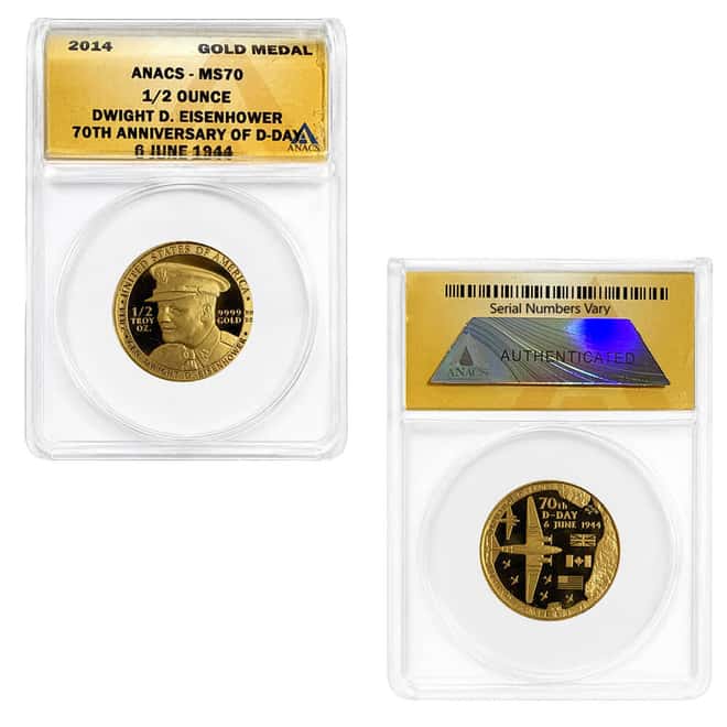 2014 1/2 oz Eisenhower D-Day 70th Anniversary Gold Medal ANACS MS 70