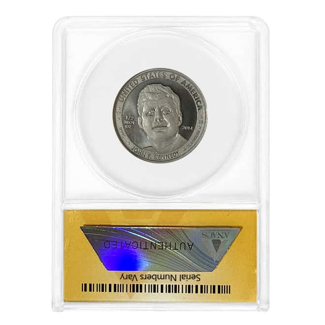 2014 1/2 oz John F. Kennedy Apollo 11 45th Anniversary Platinum Medal ANACS MS 69
