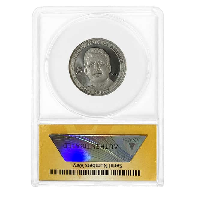 2014 1/2 oz John F. Kennedy Apollo 11 45th Anniversary Platinum Medal ANACS MS 70