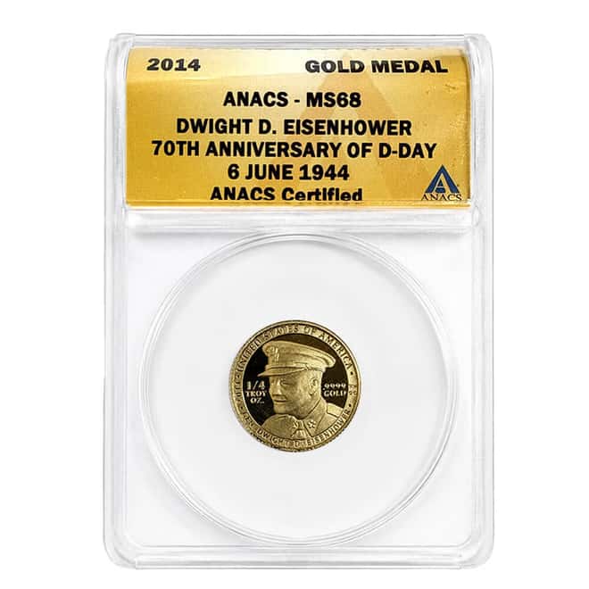 2014 1/4 oz Eisenhower D-Day 70th Anniversary Gold Medal ANACS MS 68