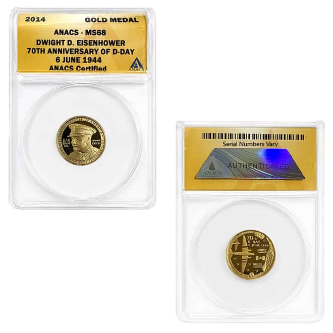 2014 1/4 oz Eisenhower D-Day 70th Anniversary Gold Medal ANACS MS 68