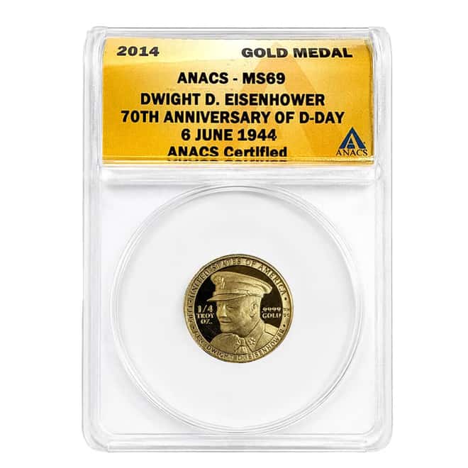 2014 1/4 oz Eisenhower D-Day 70th Anniversary Gold Medal ANACS MS 69