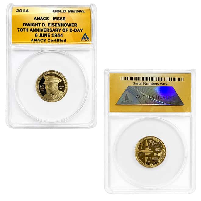 2014 1/4 oz Eisenhower D-Day 70th Anniversary Gold Medal ANACS MS 69