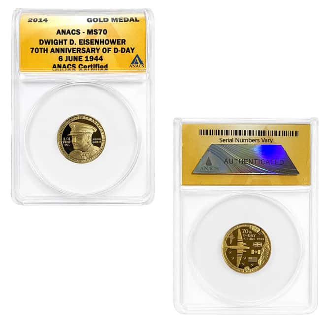 2014 1/4 oz Eisenhower D-Day 70th Anniversary Gold Medal ANACS MS 70