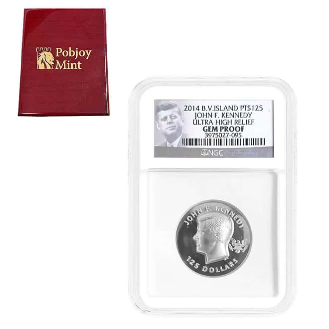 2014 1 oz British Virgin Islands John F. Kennedy Ultra High Relief Proof Platinum Coin NGC Gem Proof