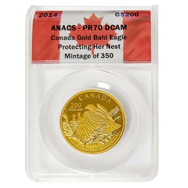 2014 1 oz Gold Canadian Bald Eagle Protecting Her Nest Coin ANACS PF 70 DCAM