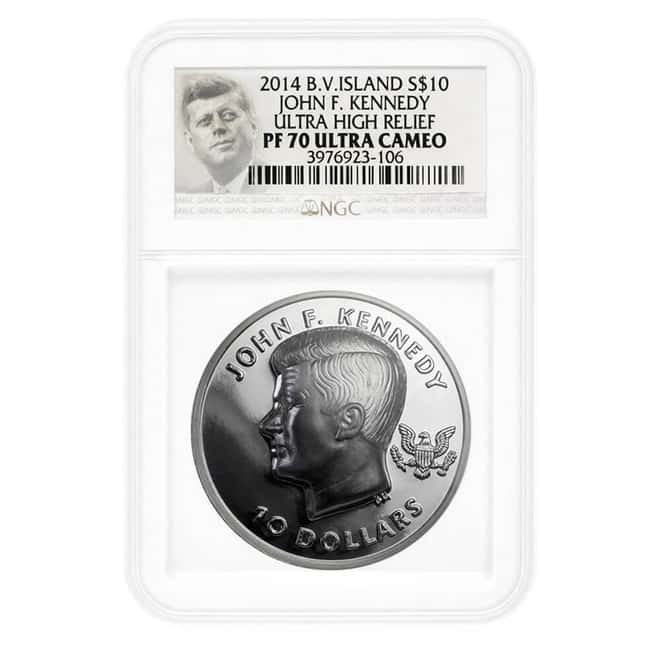 2014 2 oz British Virgin Islands John F. Kennedy Ultra High Relief Proof Silver Coin NGC PF 70 UCAM