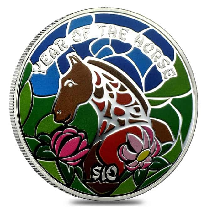 2014 Fiji 1 oz Colorized Silver Lunar Year of The Horse Coin (w/Box & COA)