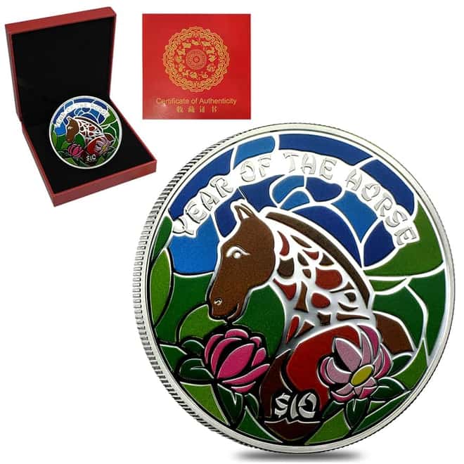 2014 Fiji 1 oz Colorized Silver Lunar Year of The Horse Coin (w/Box & COA)