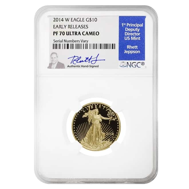 2014 W 1/4 oz $10 Proof Gold American Eagle NGC PF 70 UCAM ER (Rhett Jeppson Sign)