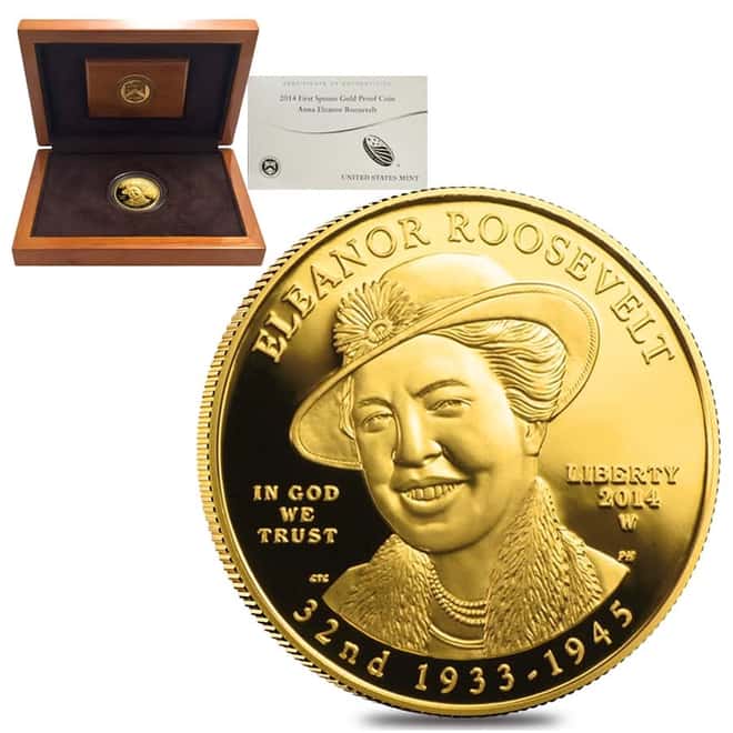 2014 W 1/2 oz $10 First Spouse - Eleanor Roosevelt Gold Proof Coin (w/Box & COA)