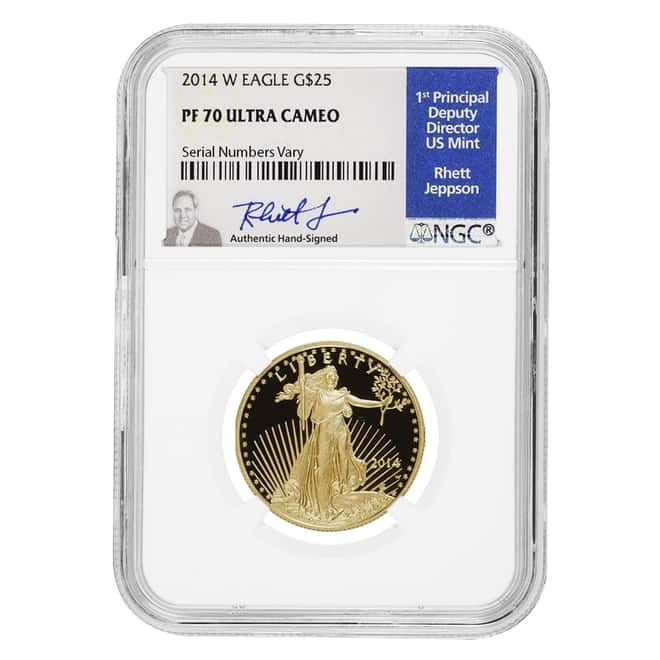 2014 W 1/2 oz $25 Proof Gold American Eagle NGC PF 70 UCAM (Rhett Jeppson Sign)