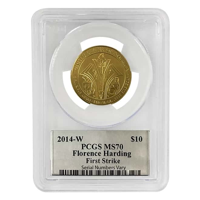 2014 W 1/2 oz $10 First Spouse - Florence Harding Gold Coin PCGS MS 70 FS (John Mercanti Sign Label)