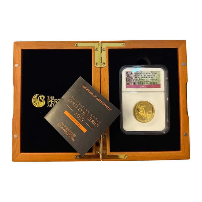 2015 1 oz Proof Gold Australian Koala High Relief Perth Mint NGC PF 70 UCAM (w/Box & COA)