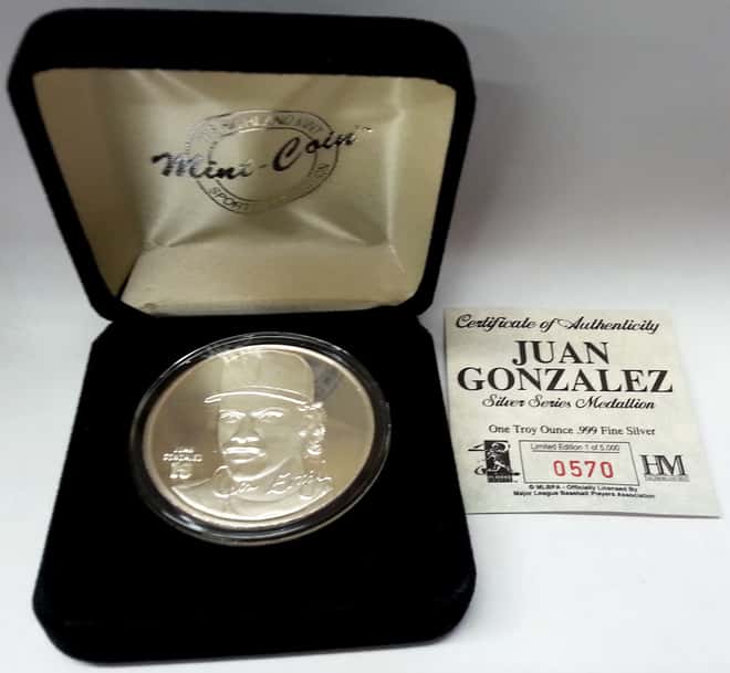 Juan Gonzalez 1 oz Highland Mint .999 Fine Silver Limited Edition Commemorative Medallion w/ COA