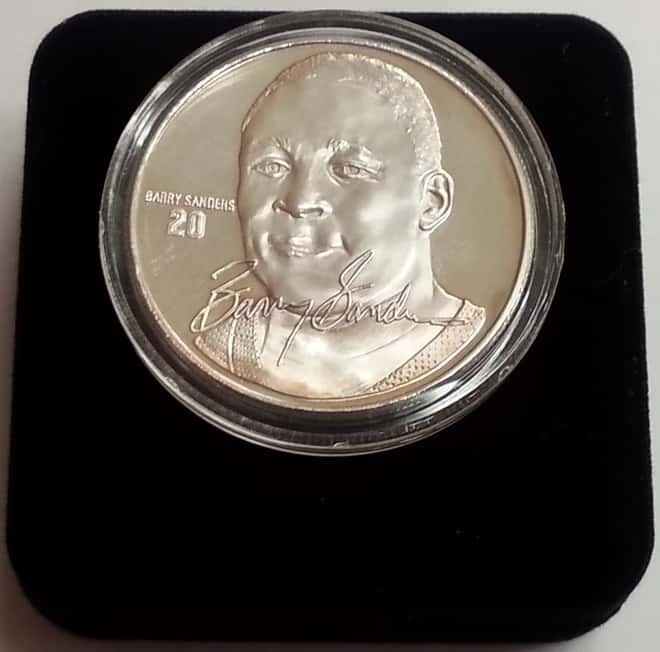 Barry Sanders 1 oz Highland Mint .999 Fine Silver Limited Edition Commemorative Medallion w/ COA