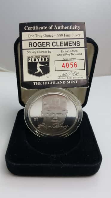 Roger Clemens 1 oz .999 Fine Silver Limited Edition Commemorative Medallion COA