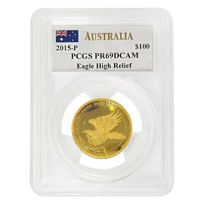 2015 1 oz Gold Australian Wedge-Tailed Eagle Perth Mint PCGS PF 69 DCAM (John M. Mercanti Sign Label)