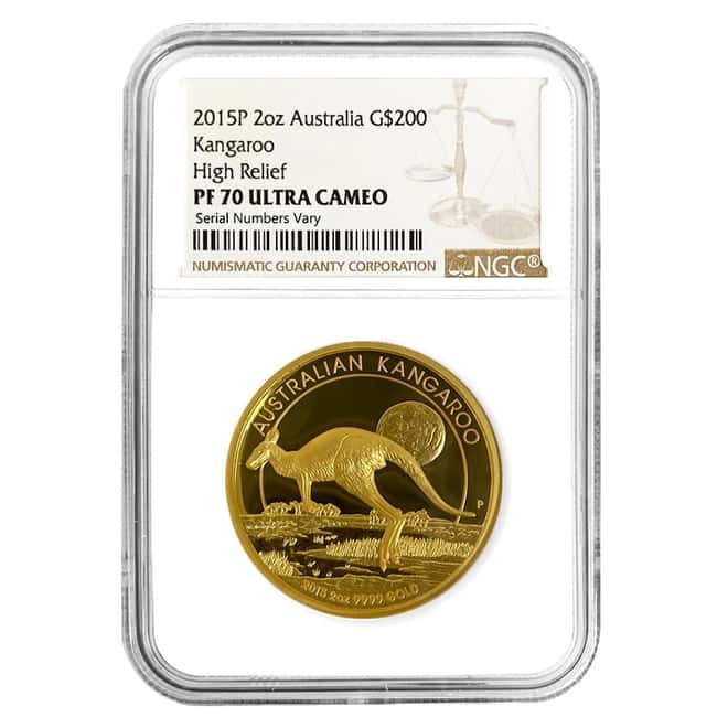 2015 2 oz Australian High Relief Proof Gold Kangaroo Coin NGC PF 70