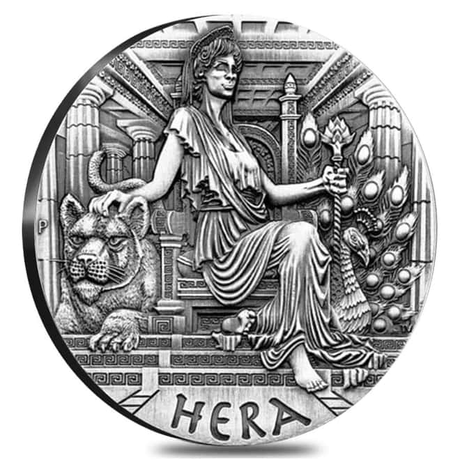 2015 2 oz Silver Hera - Goddesses of Olympus High Relief Antiqued Coin Perth Mint (w/Box & COA)