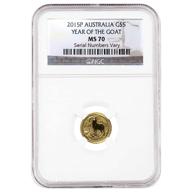 2015 1/20 oz Gold Lunar Year of The Goat Australia Perth Mint NGC MS 70
