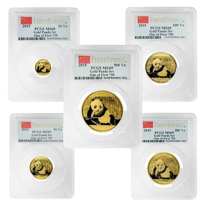 2015 1.9 oz Chinese Gold Panda 5-Coin Set PCGS MS 69 First Strike