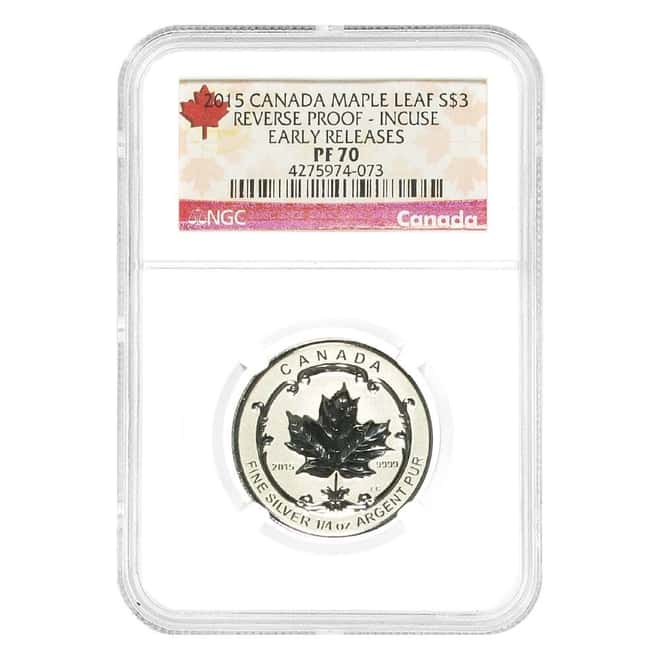 2015 1/4 oz Canadian Silver Maple Leaf Reverse Proof Incuse Coin NGC PF 70 ER