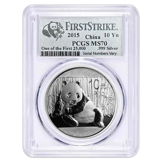 2015 1 oz Chinese Silver Panda 10 Yuan PCGS MS 70 First Strike (Panda Label)