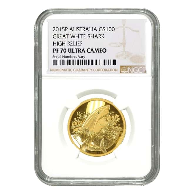 2015 1 oz Proof Gold Australian Great White Shark High Relief NGC PF 70 UCAM
