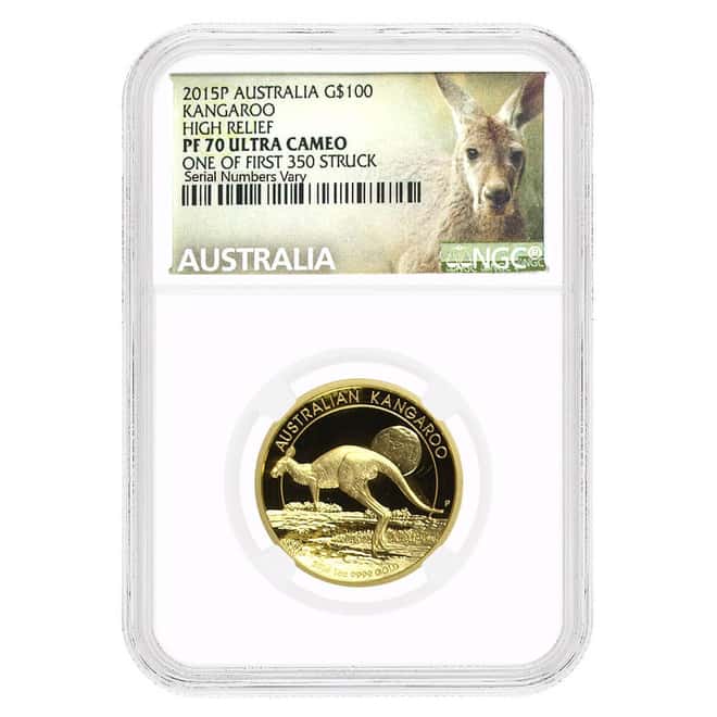 2015 1 oz Proof Gold Australian Kangaroo High Relief Perth Mint NGC PF 70 UCAM