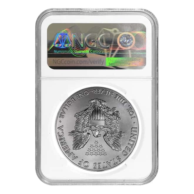 2015 1 oz Silver American Eagle NGC MS 69 Mint Error (Obv Struck Thru)