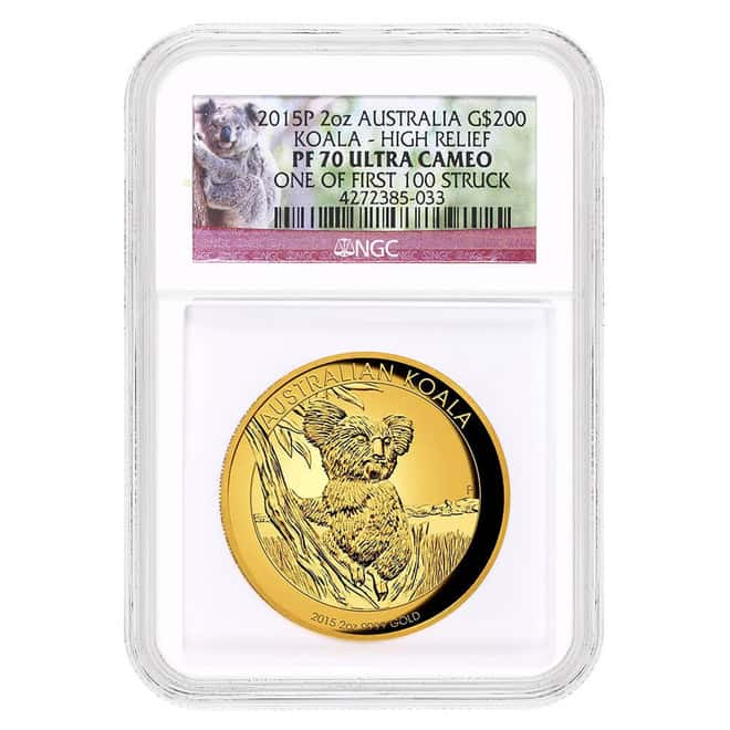 2015 2 oz Proof Gold Australian Koala High Relief Perth Mint NGC PF 70 UCAM (w/Box & COA)