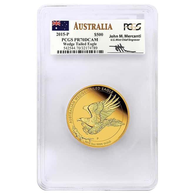 2015 5 oz Proof Gold Australian Wedge-Tailed Eagle Perth Mint PCGS PF 70 DCAM (John M. Mercanti)