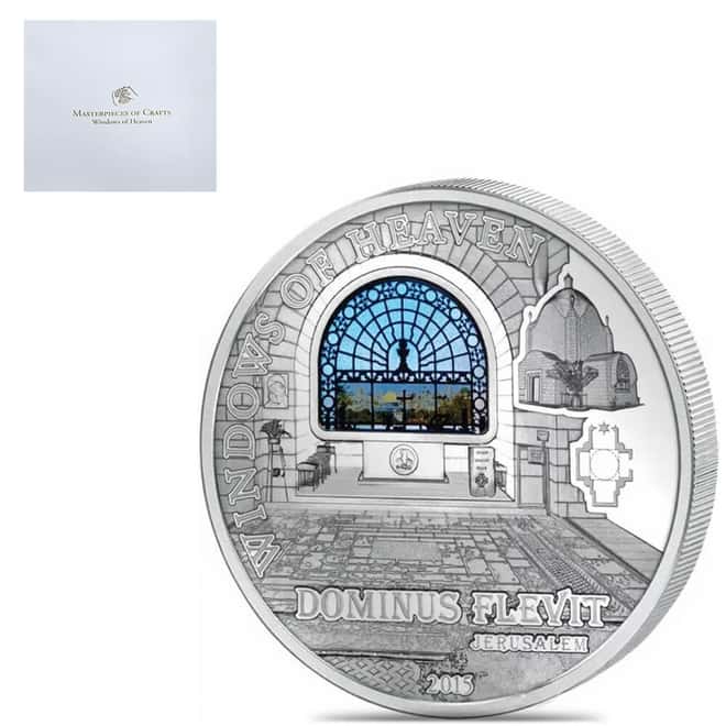 2015 Cook Islands 50 Gram Windows of Heaven Jerusalem Dominus Flevit Silver Coin