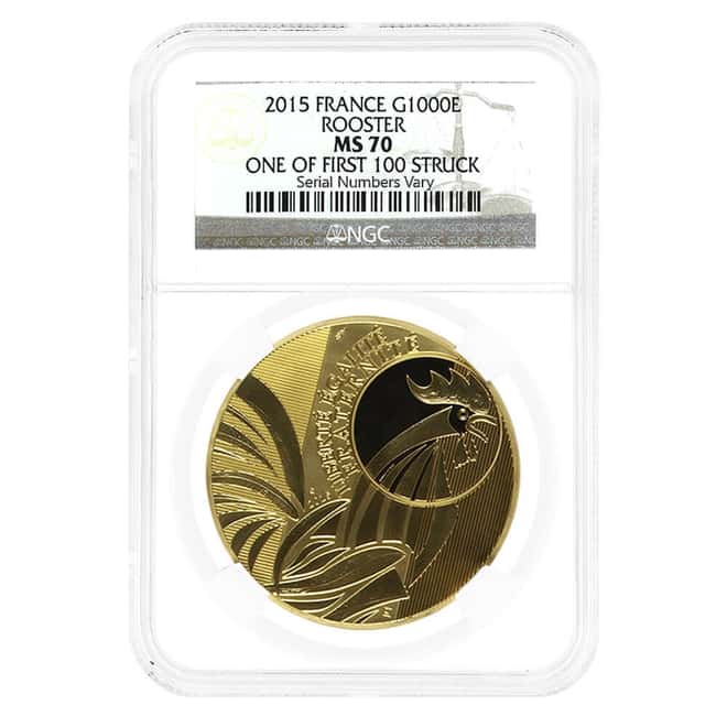 2015 France Rooster 1000 Euro Gold Coin NGC MS 70