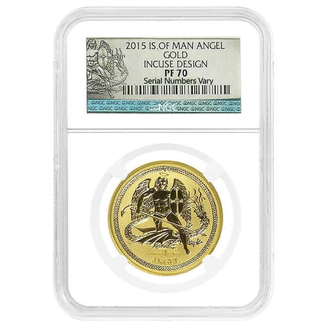2015 Isle of Man 1 oz Proof Angel Gold Coin Incuse Design NGC PF 70 UCAM