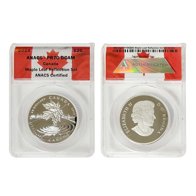 2015 Gold Silver Canadian Maple Leaf Reflection 2-Coin Set ANACS PF 70 DCAM